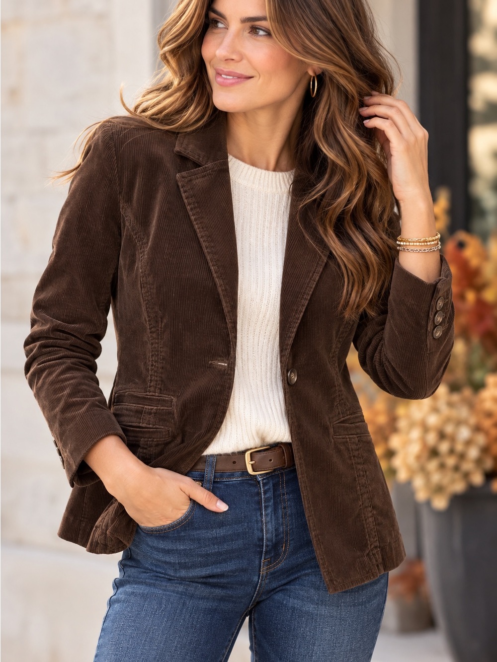 CAbi Brown Corduroy Blazer Jacket Medium Stretch Cotton Tailored Style 599